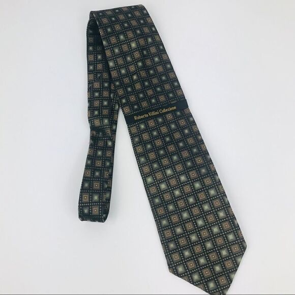NWT Roberto Villini all silk handmade Squares Tie - Picture 1 of 8